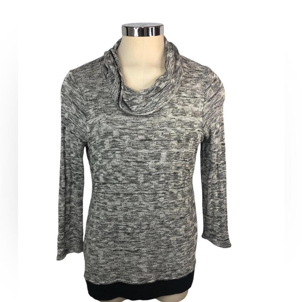 Chico’s Tunic Sweater Soft Cowl Neck Variegated Basket Weave Layered Look